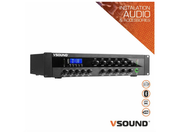 VSOUND Amplificador PA 220V 1200W 100V 6 Zonas BT/USB/SD/FM VSOUND Amplificador PA 220V 1200W 100V 6 Zonas BT/USB/SD/FM